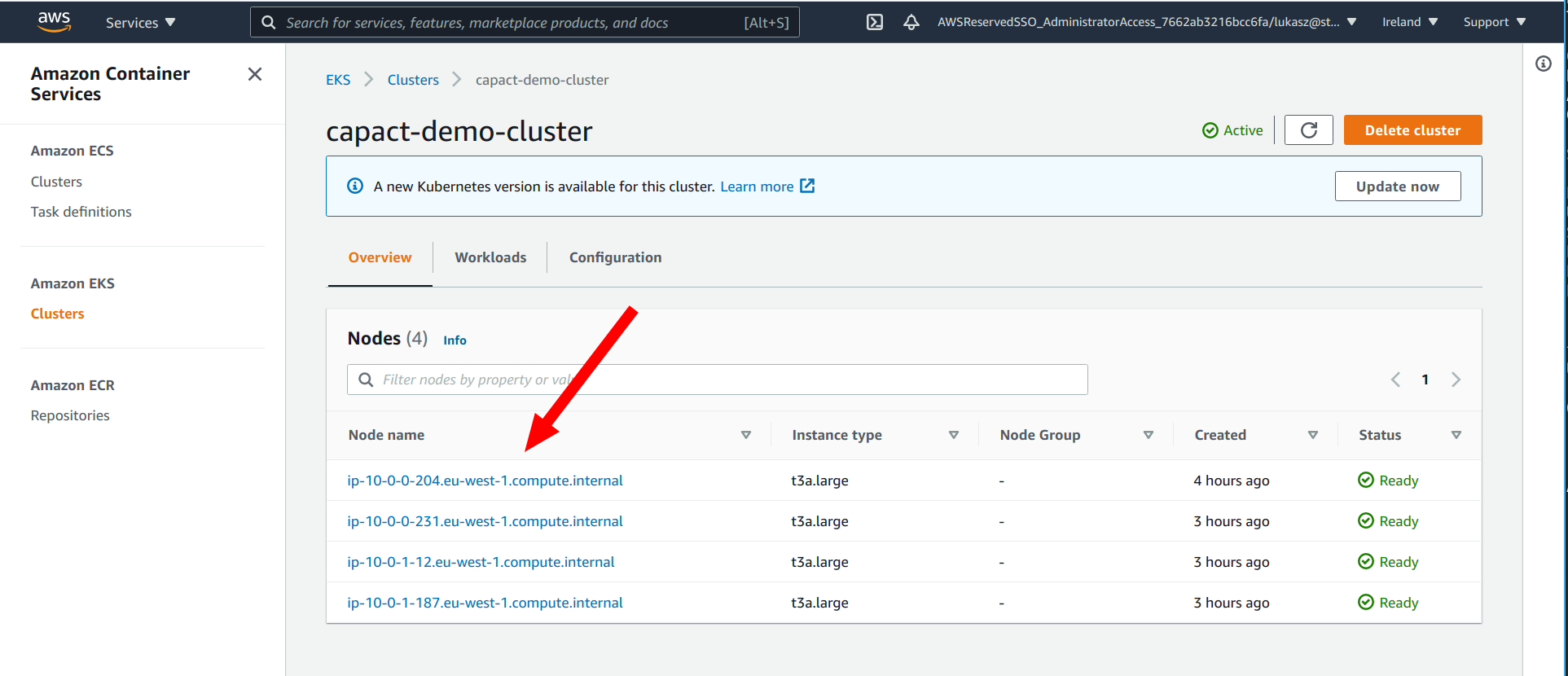 AWS Dashborad - nodes